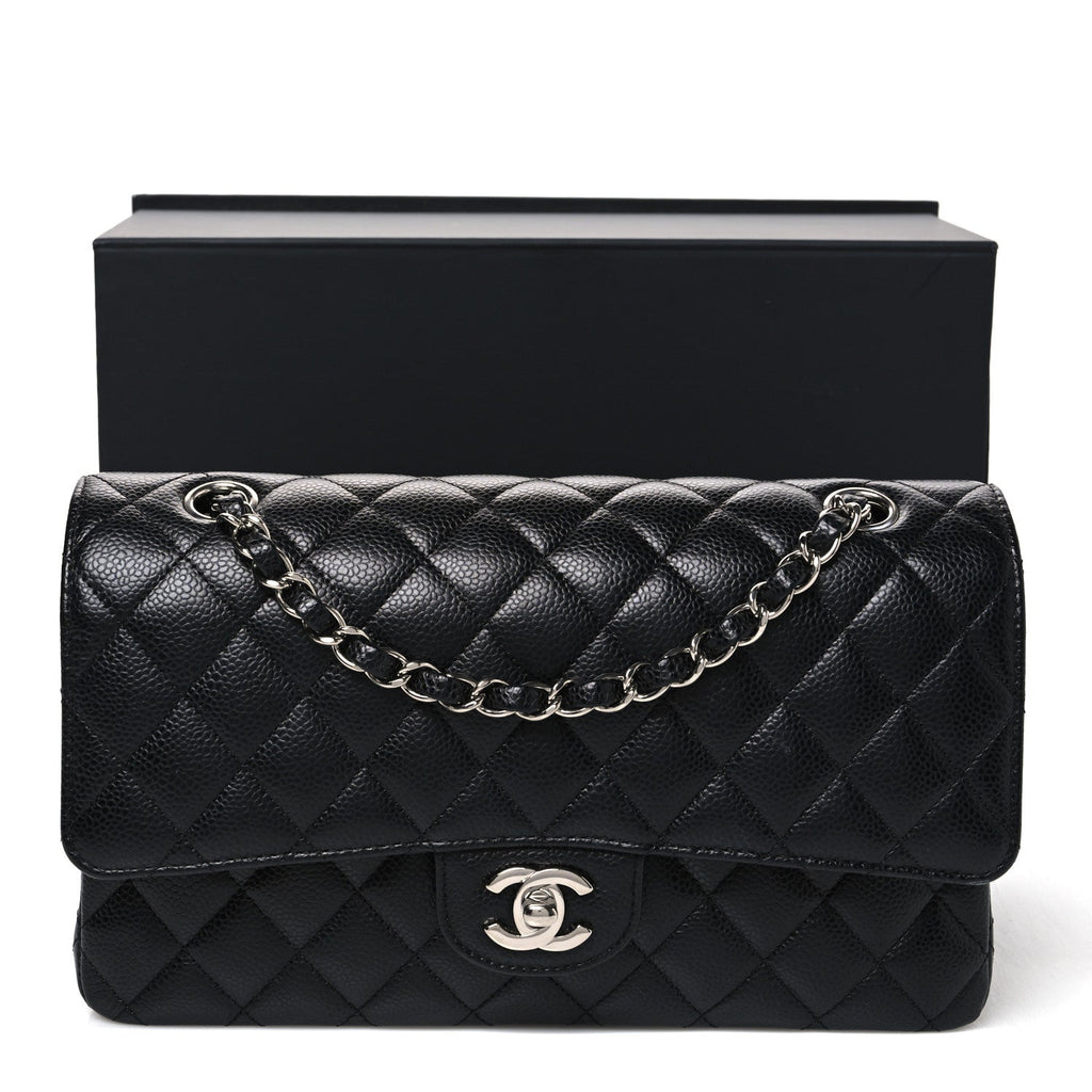 Caviar Quilted Medium Double Flap Black