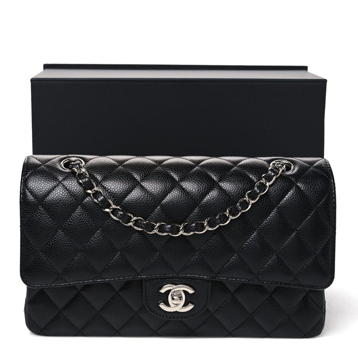 Caviar Quilted Medium Double Flap Black