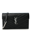 Grain De Poudre Matelasse Chevron Monogram Envelope Chain Wallet Black