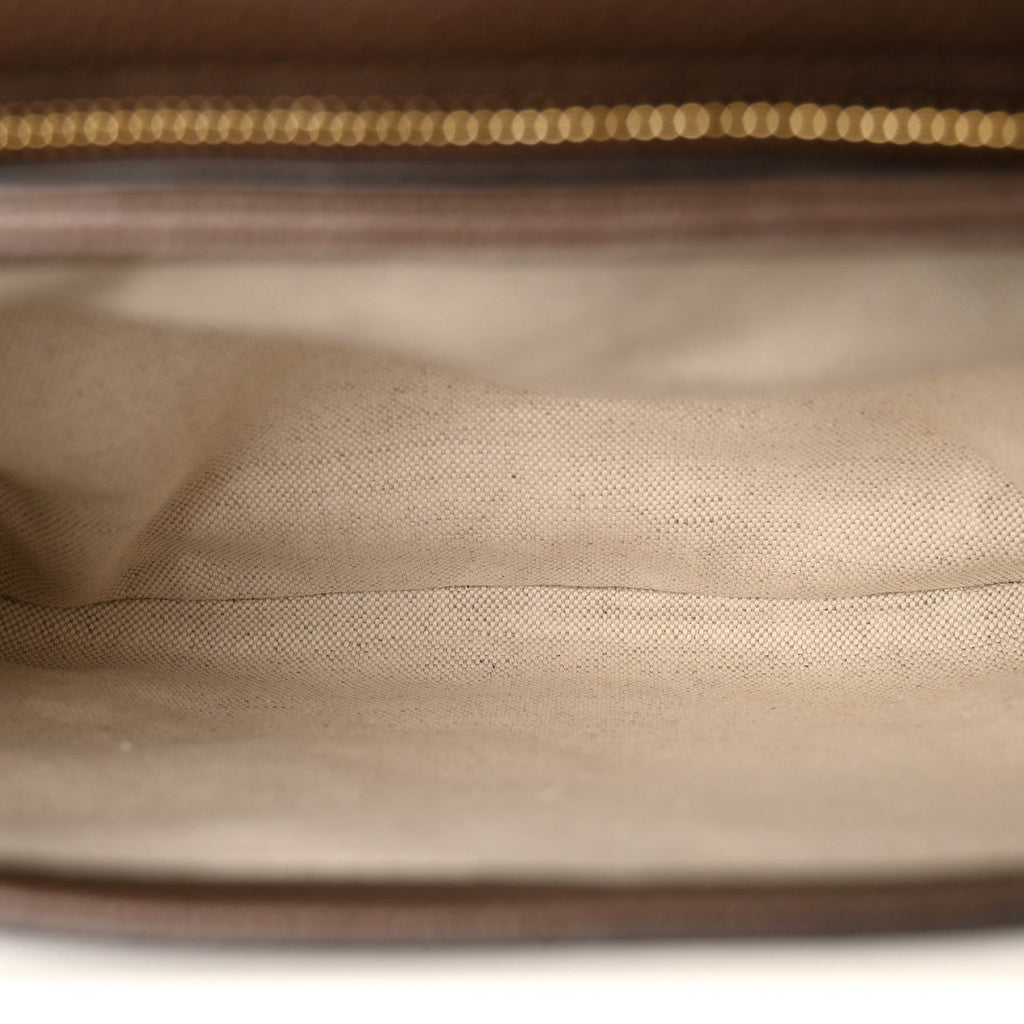 GG Supreme Monogram Textured Dollar Calfskin Web Medium Blondie Top Handle Shoulder Flap Bag Beige Ebony New Acero