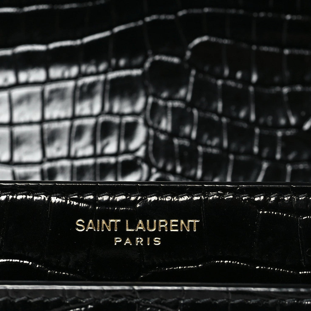 Calfskin Crocodile Embossed Medium Monogram Sunset Black