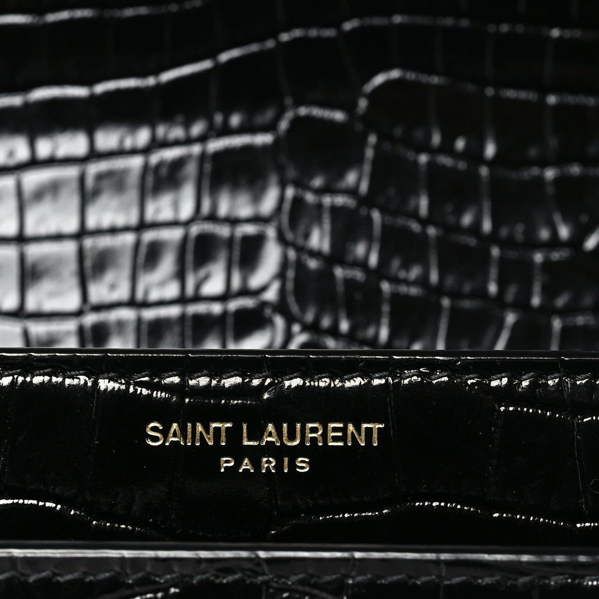 Calfskin Crocodile Embossed Medium Monogram Sunset Black