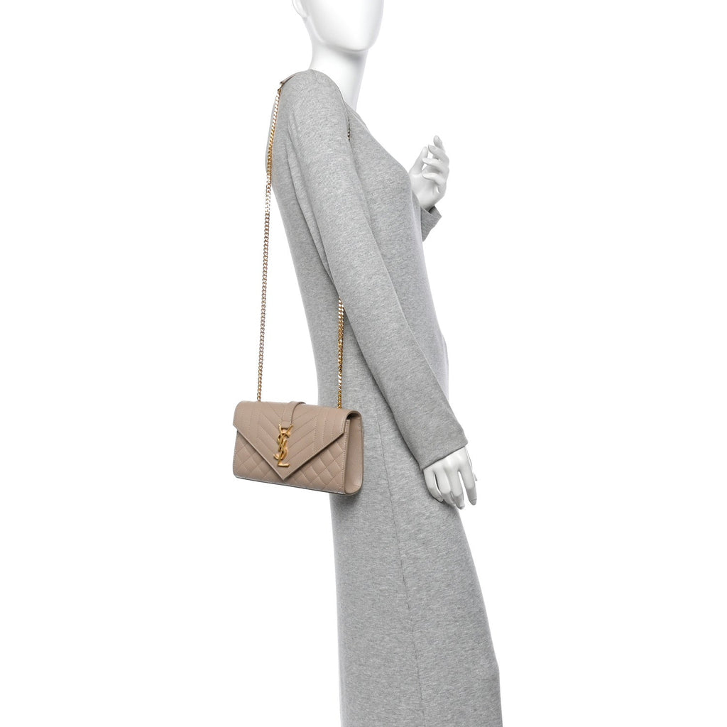 Grain De Poudre Textured Mixed Matelasse Triquilt Small Monogram Satchel Dark Beige