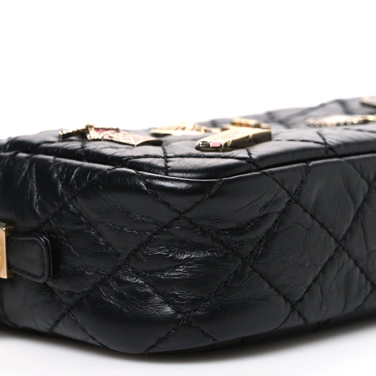 Aged Calfskin Quilted Mini Lucky Charm Reissue Camera Case Black