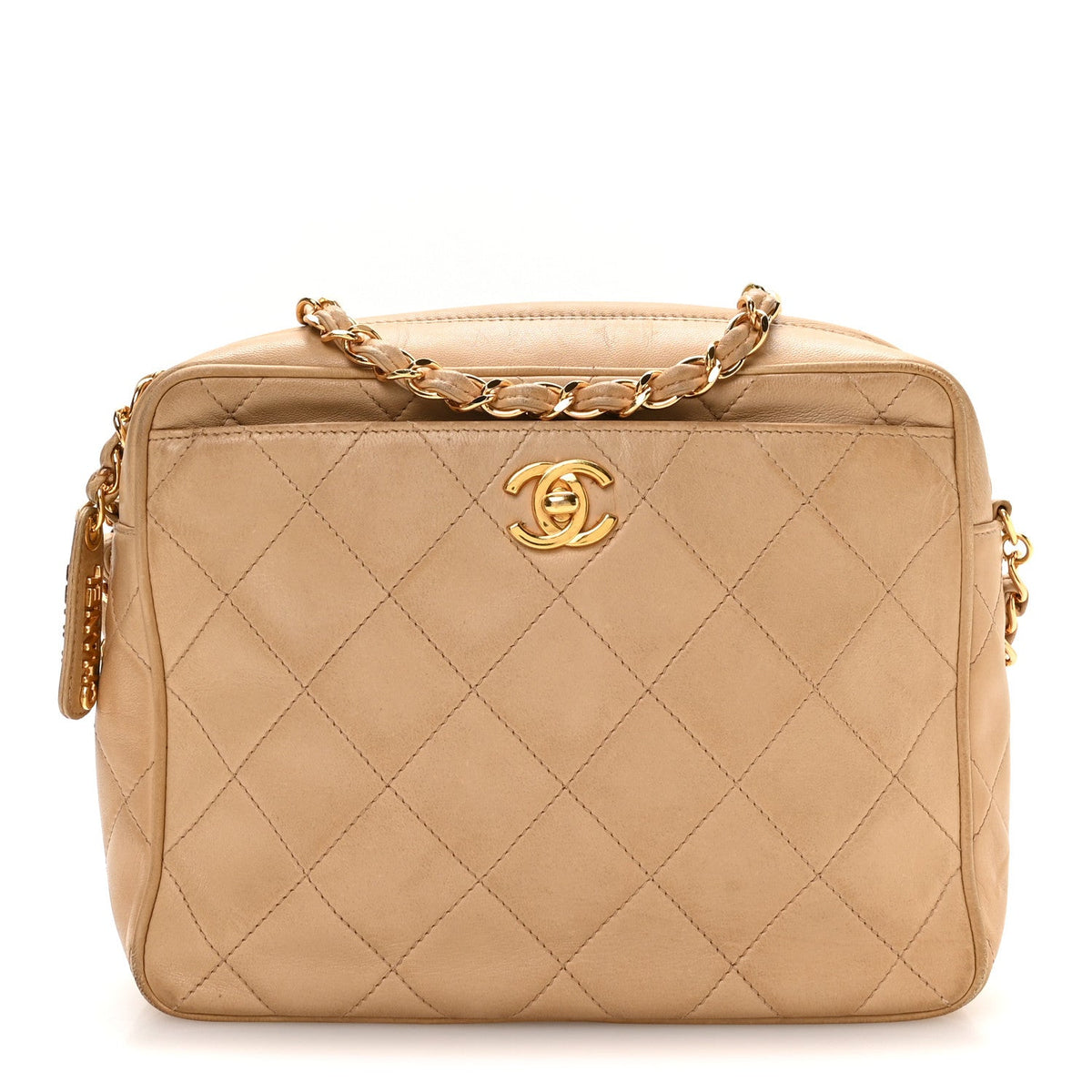 Lambskin Quilted Camera Case Beige