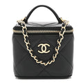 Caviar Quilted Top Handle Mini Vanity Case With Chain Black