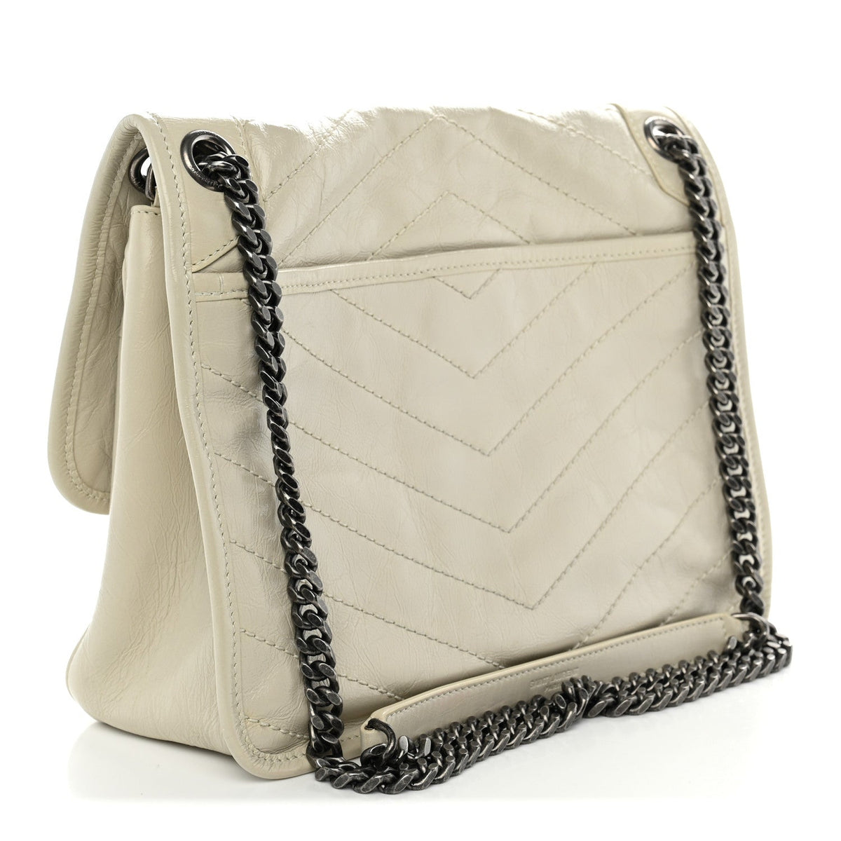 Crinkled Calfskin Matelasse Monogram Medium Niki Chain Satchel Blanc Vintage