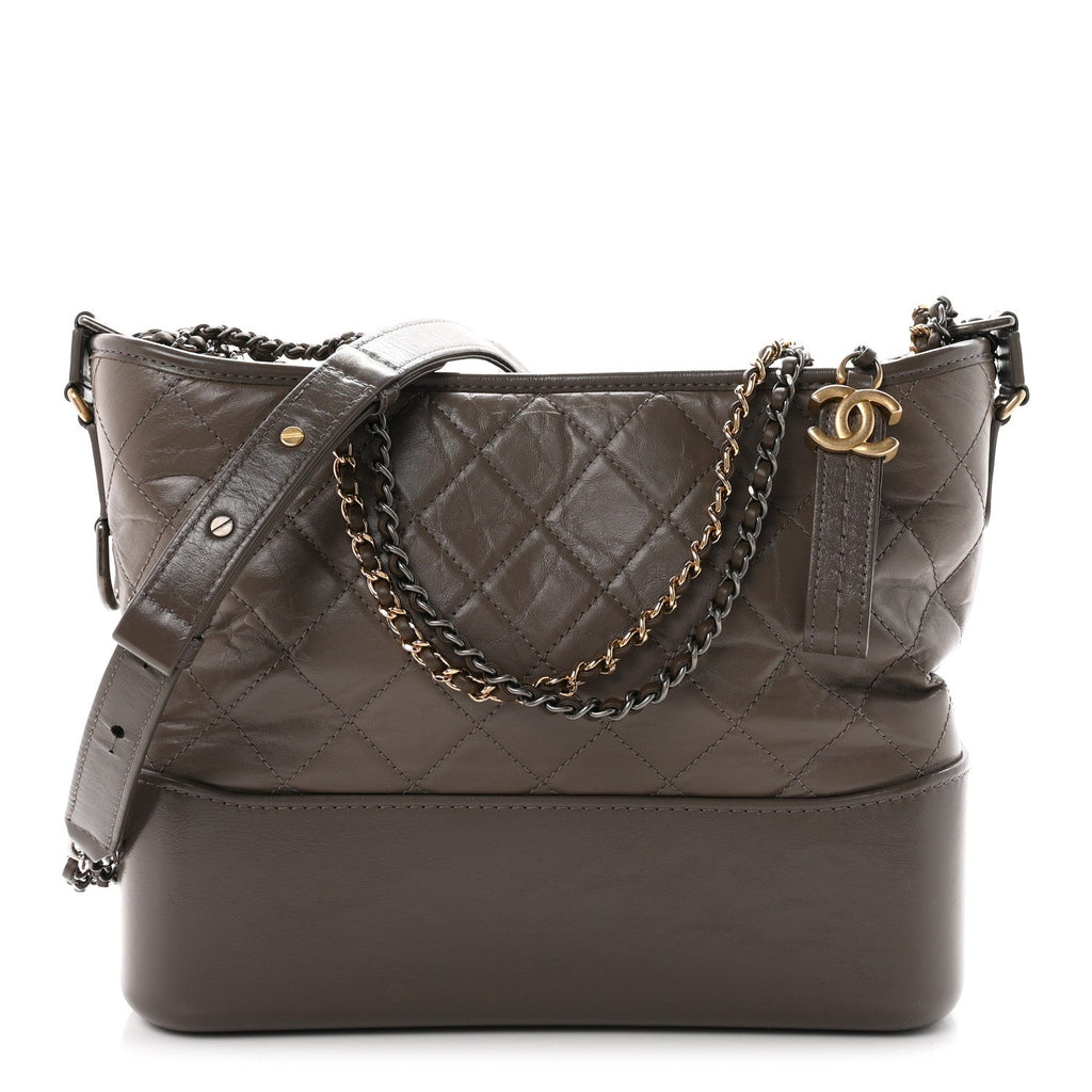Aged Calfskin Quilted Medium Gabrielle Hobo Grey