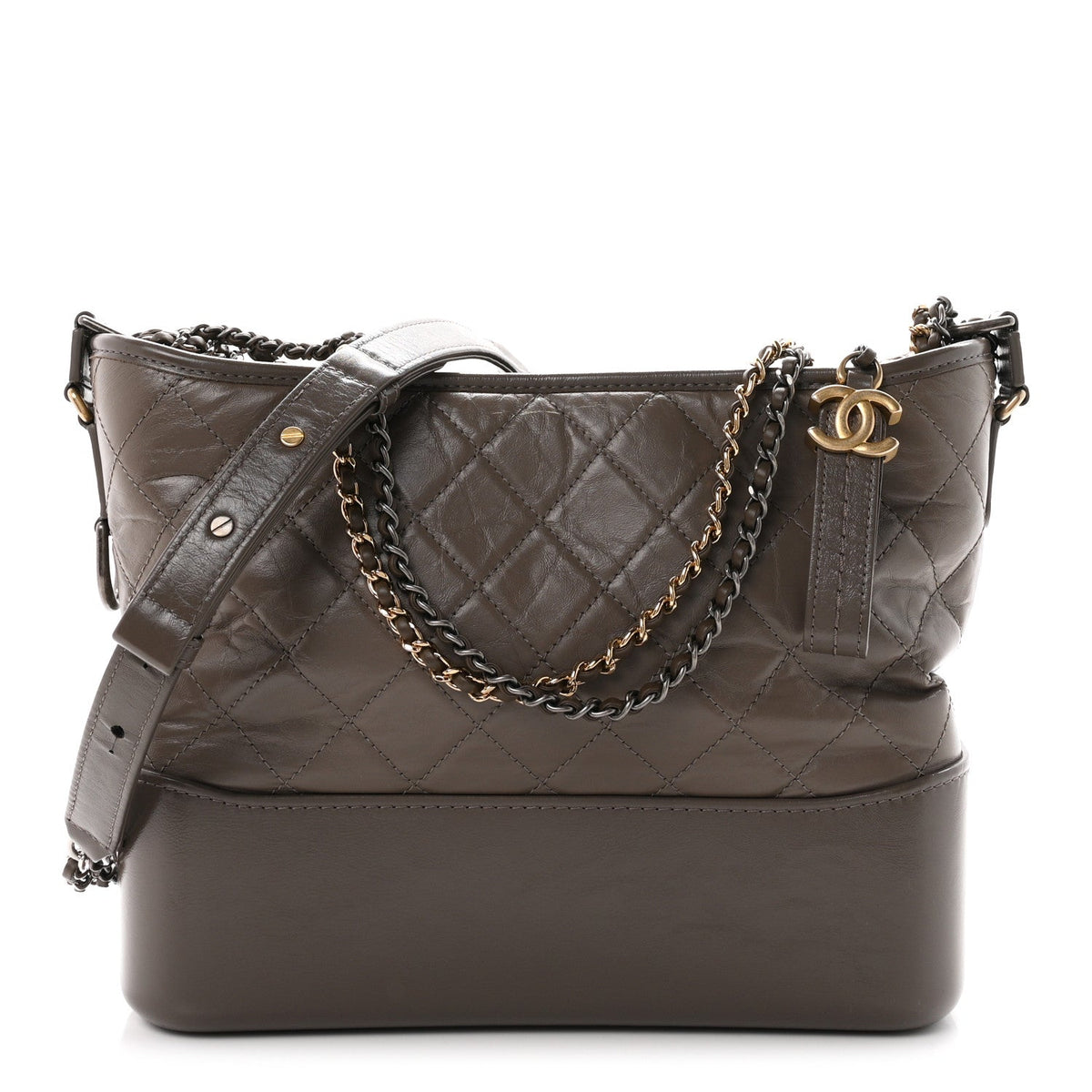 Aged Calfskin Quilted Medium Gabrielle Hobo Grey