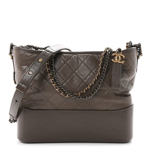 Aged Calfskin Quilted Medium Gabrielle Hobo Grey