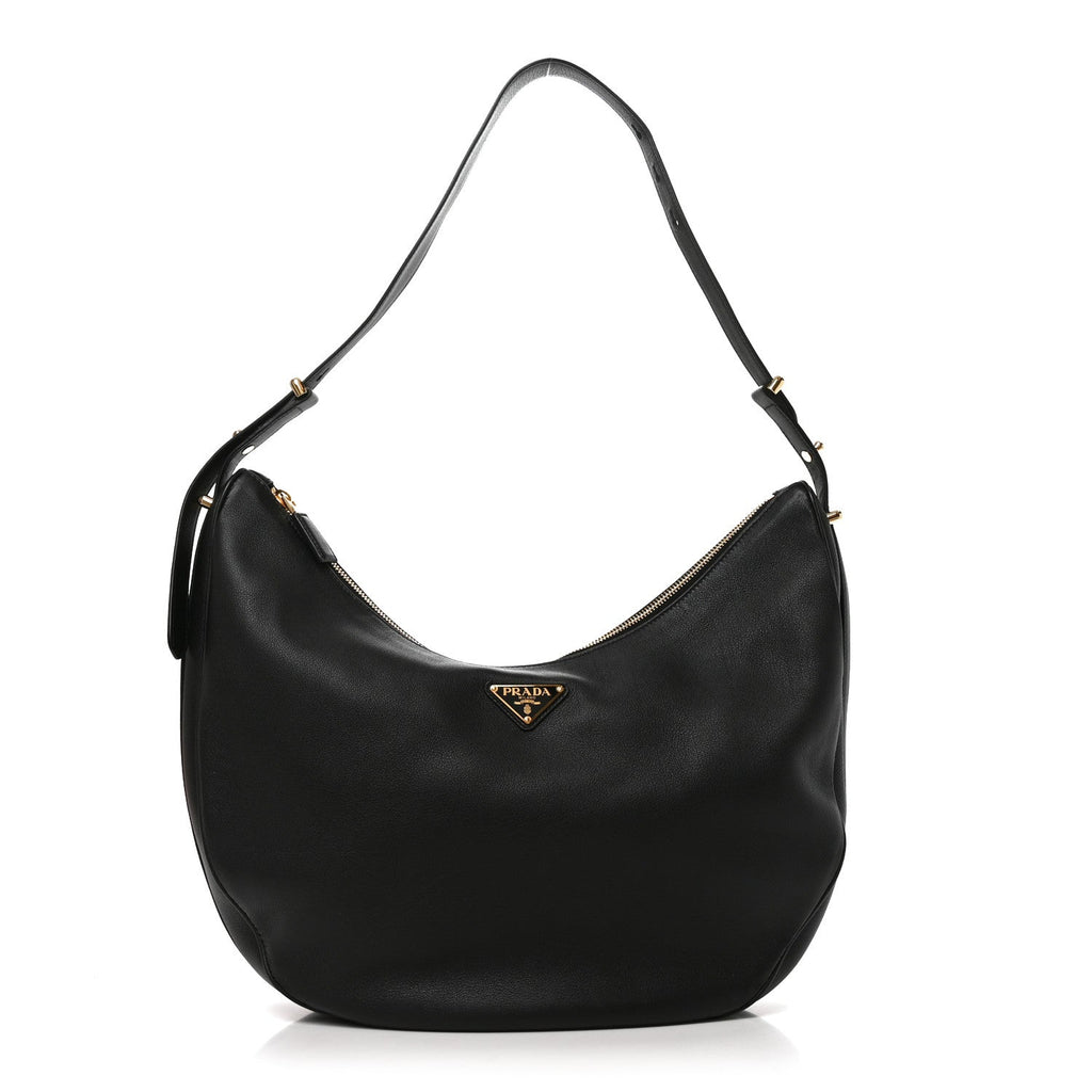 Vitello Daino Medium Arque Shoulder Bag Black