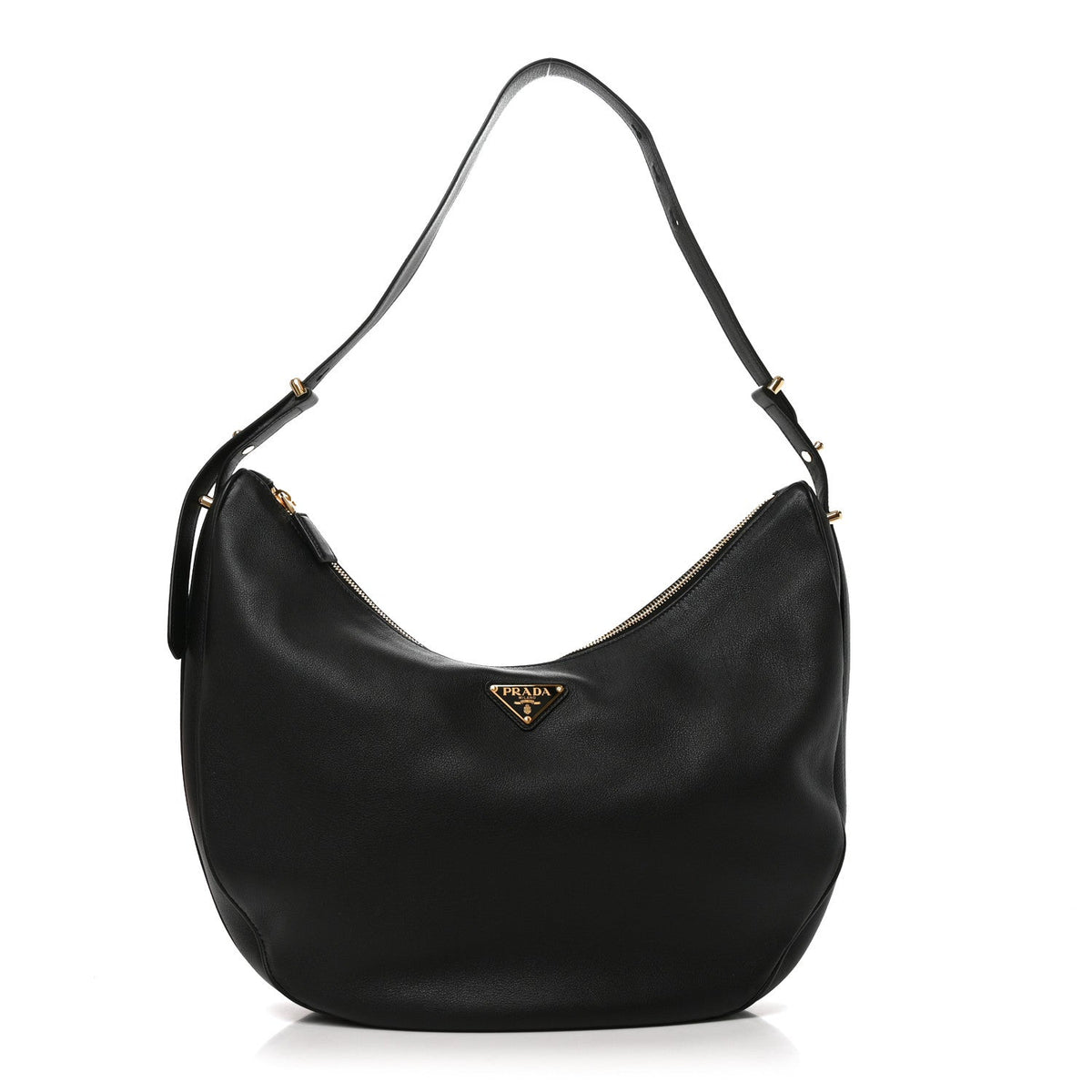 Vitello Daino Medium Arque Shoulder Bag Black