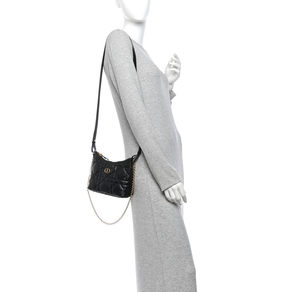 Calfskin Macrocannage Miss Caro Diorling Mini Bag with Chain Black