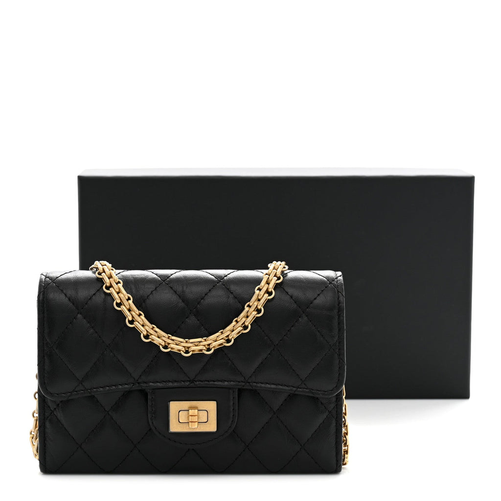 Aged Calfskin Quilted 2.55 Reissue Clutch With Chain Black