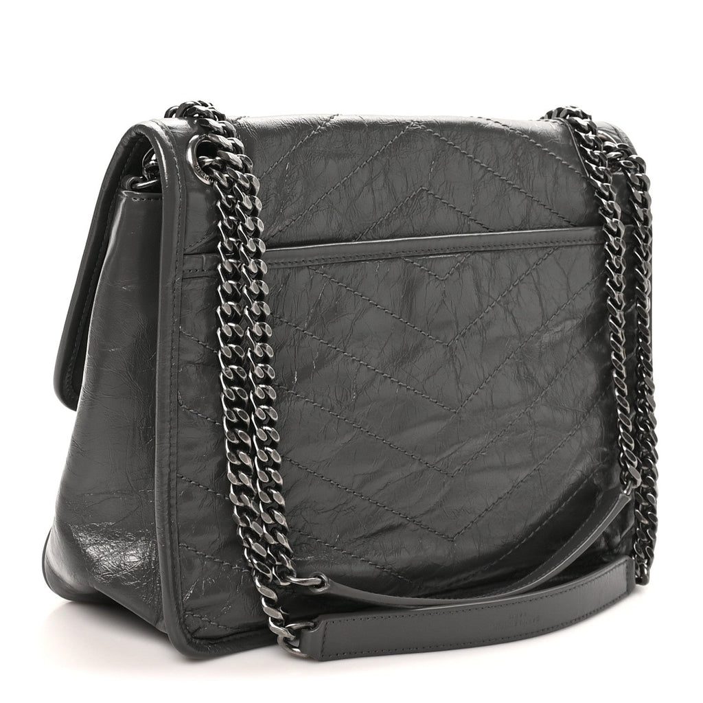 Crinkled Calfskin Matelasse Monogram Medium Niki Chain Satchel Thunder