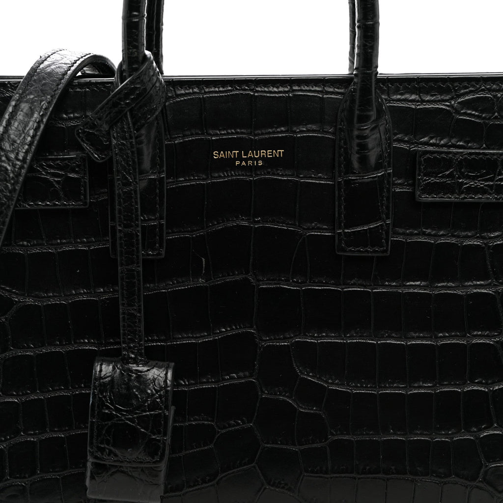 Calfskin Crocodile Embossed Nano Sac De Jour Black