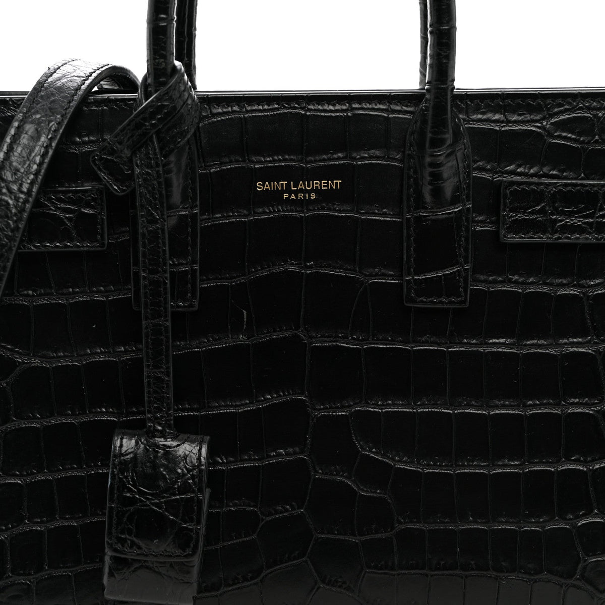 Calfskin Crocodile Embossed Nano Sac De Jour Black