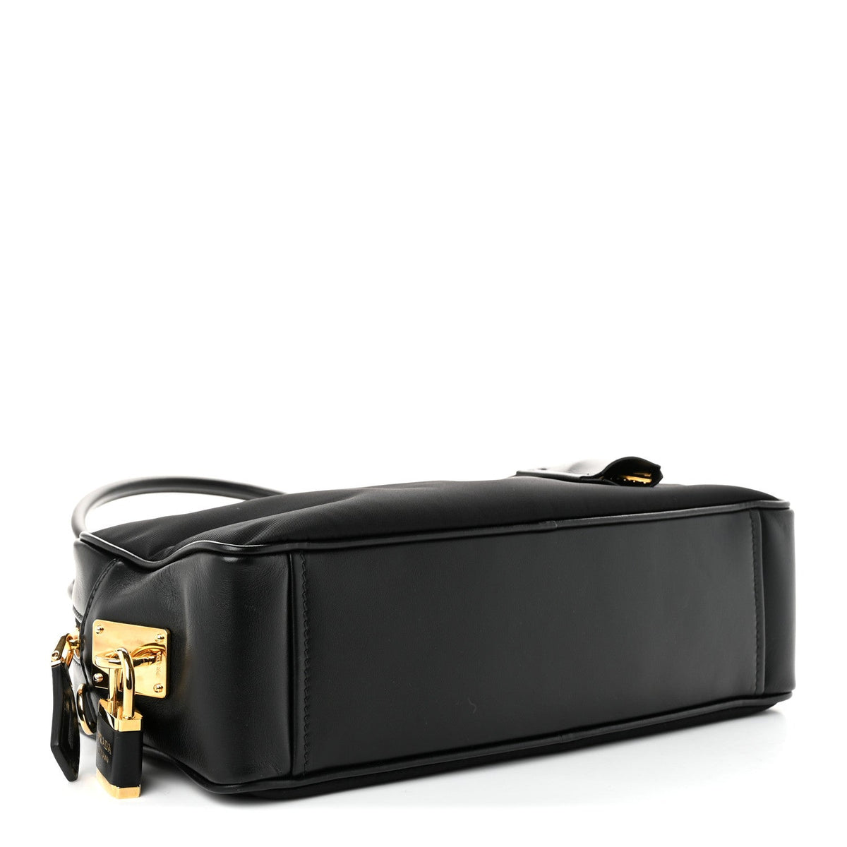 Re-Nylon Vitello Small Top Handle Padlock Bag Black