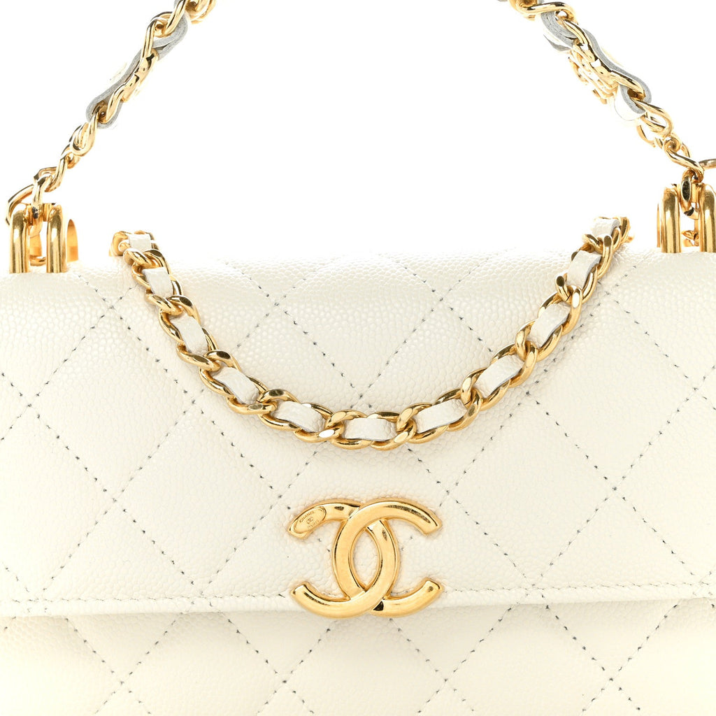 Caviar Quilted Phone Holder With Chain White