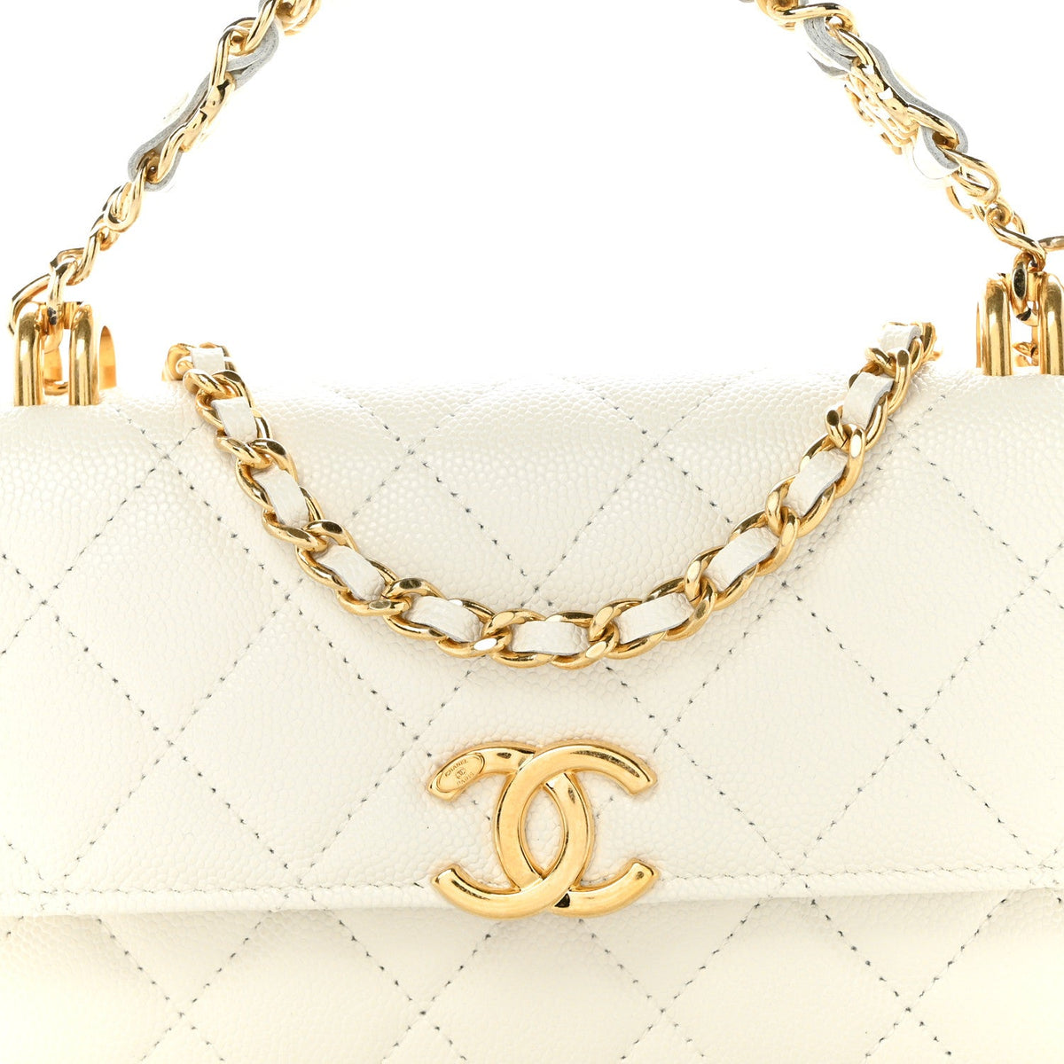 Caviar Quilted Phone Holder With Chain White