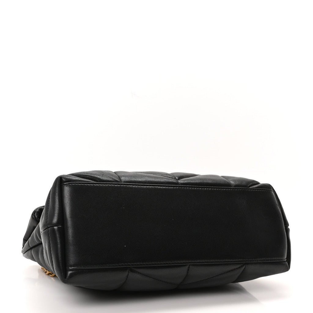 Lambskin Quilted Small Loulou Puffer Monogram Chain Satchel Black