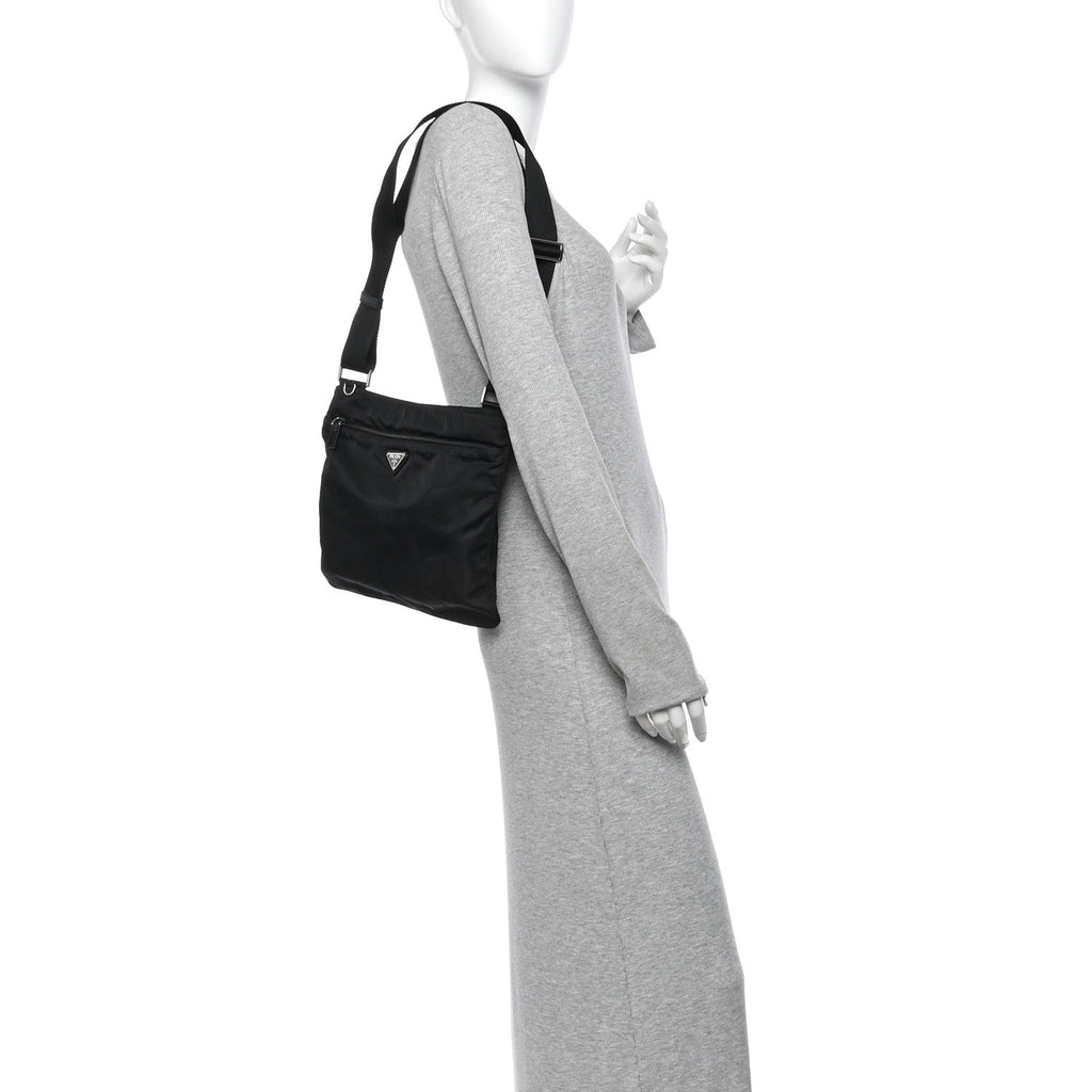 Nylon Vela Flat Messenger Bag Black