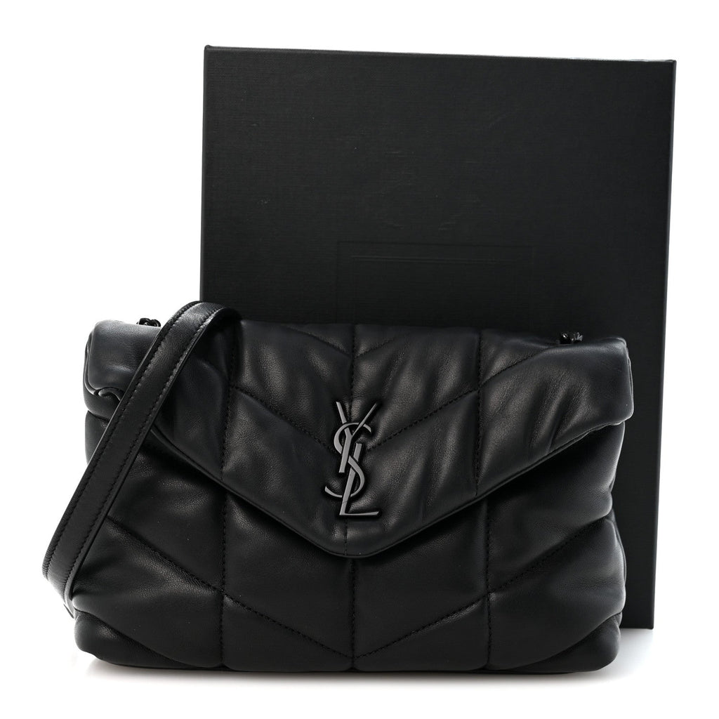 Lambskin Quilted Toy Loulou Puffer Monogram Monochrome Chain Satchel Black