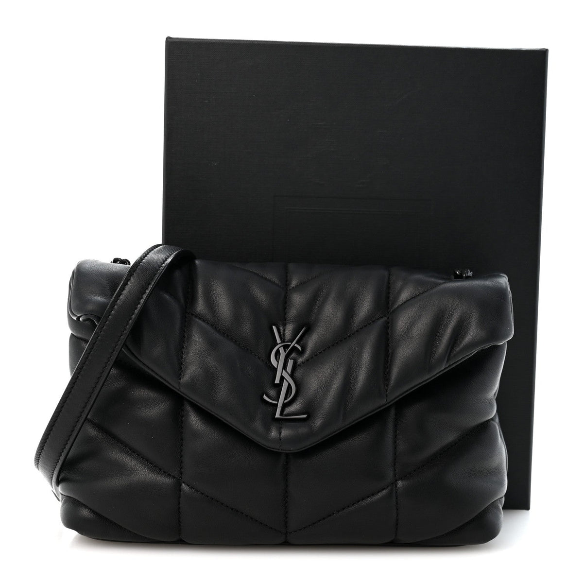 Lambskin Quilted Toy Loulou Puffer Monogram Monochrome Chain Satchel Black