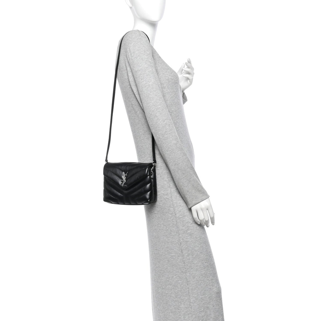 Calfskin Y Quilted Monogram Toy Loulou Crossbody Bag Black