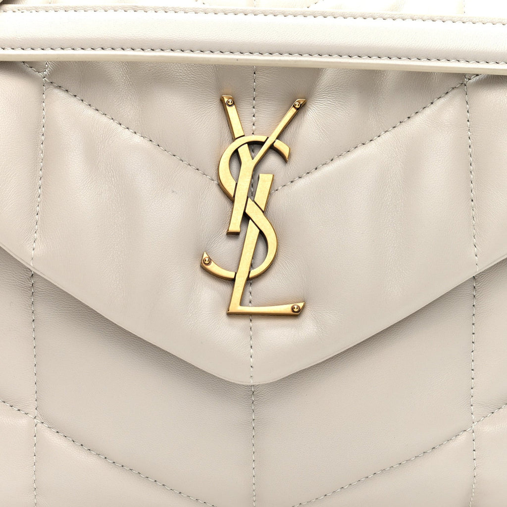 Lambskin Quilted Small Loulou Puffer Monogram Chain Satchel Crema Soft