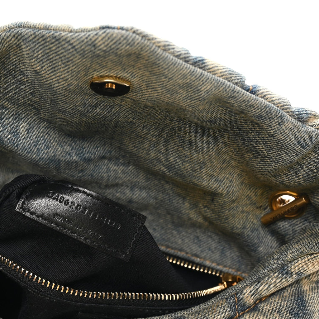 Denim Quilted Small Loulou Puffer Monogram Chain Satchel Blue Cinnamon