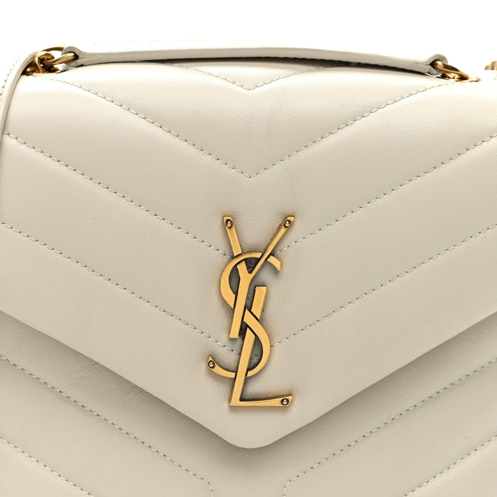 Calfskin Y Quilted Monogram Small Loulou Chain Satchel Crema Soft