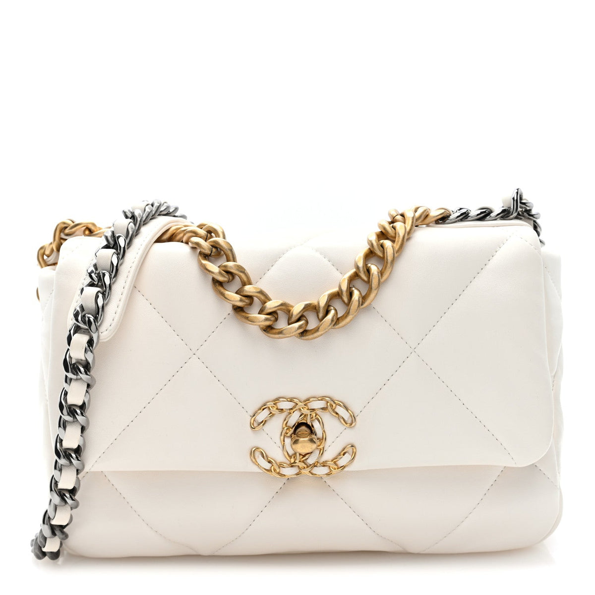 Goatskin Quilted Medium Chanel 19 Flap White