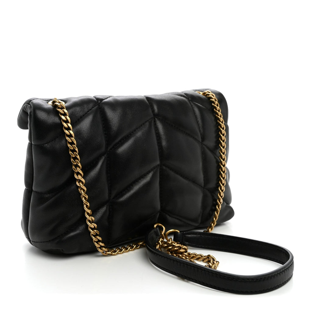 Lambskin Quilted Toy Loulou Puffer Monogram Chain Satchel Black
