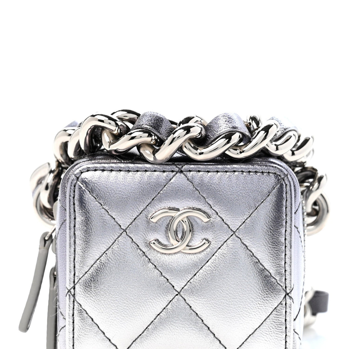 Gradient Metallic Lambskin Quilted Coco Punk Cube Clutch With Chain Silver Black