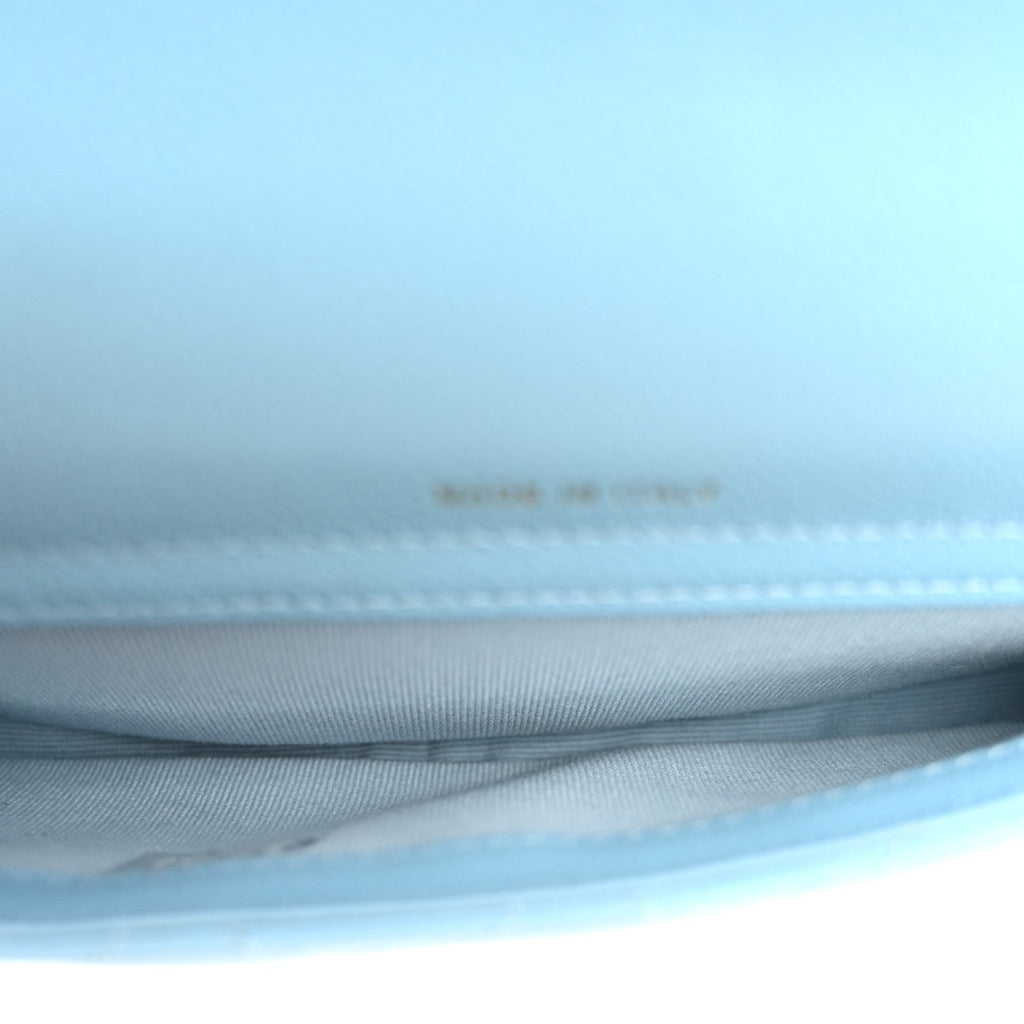Caviar Quilted Flap Phone Holder With Chain Light Blue