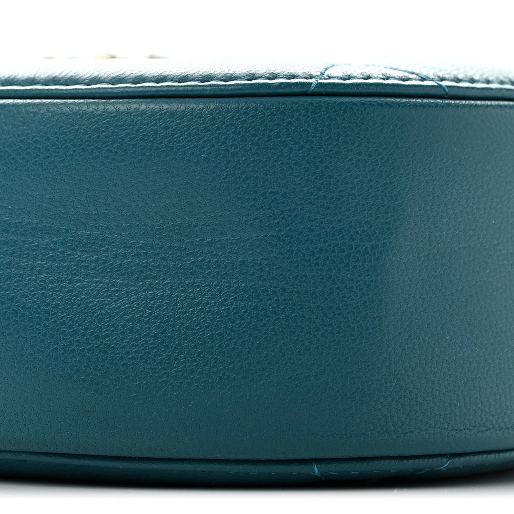 Goatskin Quilted Chanel 19 Round Clutch With Chain Blue