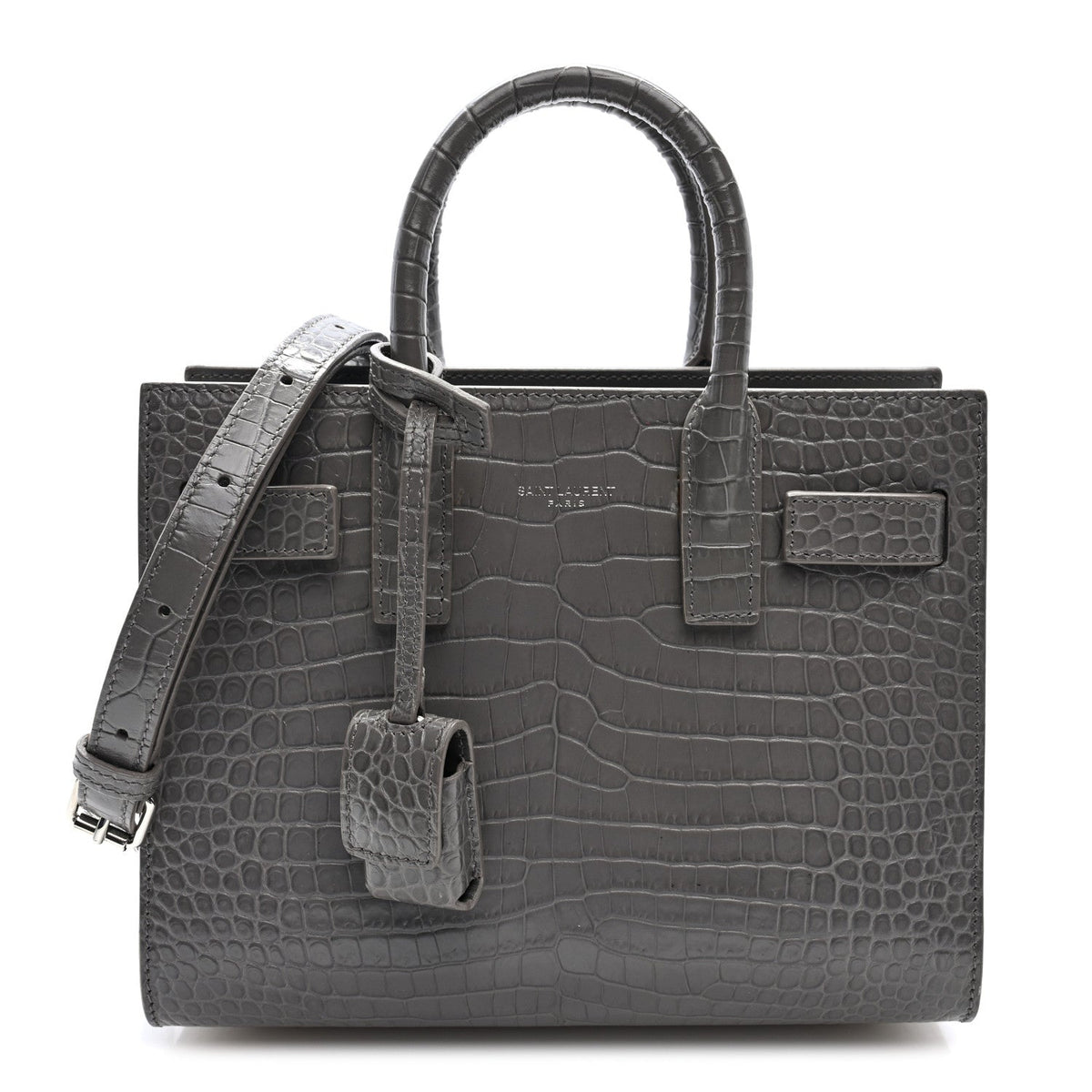 Calfskin Crocodile Embossed Nano Sac De Jour Fog