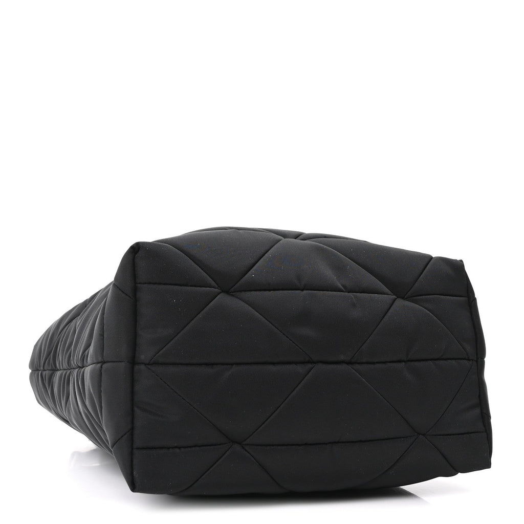 Re-Nylon Nappa Triangle Quilted Padded Double Handled Zip Pocket Tote Black