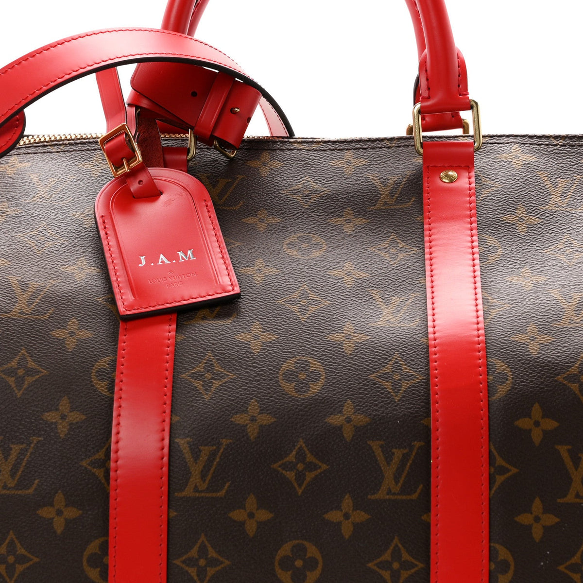 Calfskin Monogram Keepall Bandouliere 50 Coquelicot