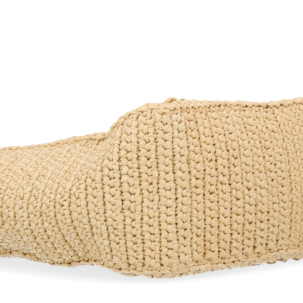 Yarn Raffia Effect Crochet Logo Embroidered Small Tote Bag Naturale