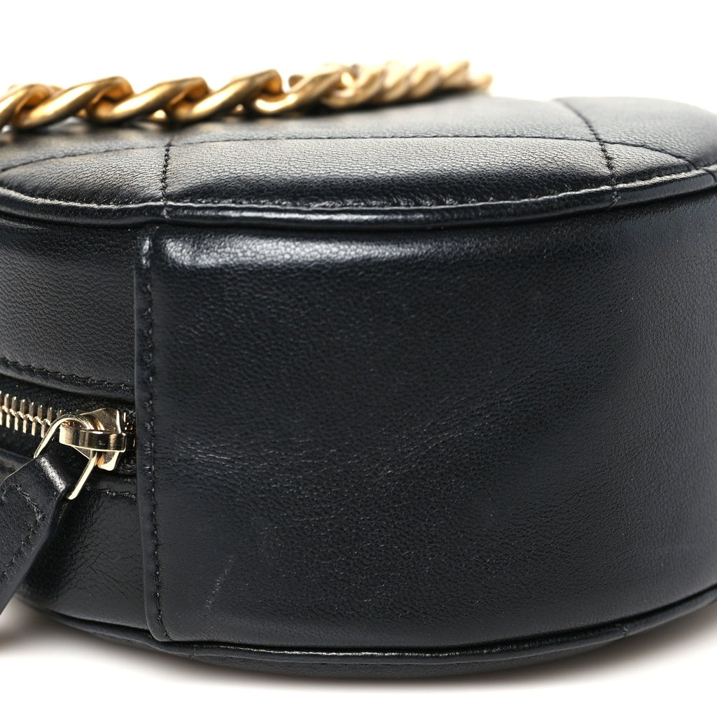 Lambskin Quilted Chanel 19 Round Clutch With Chain Black