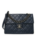 Caviar Quilted Large Retro Class Flap  Navy