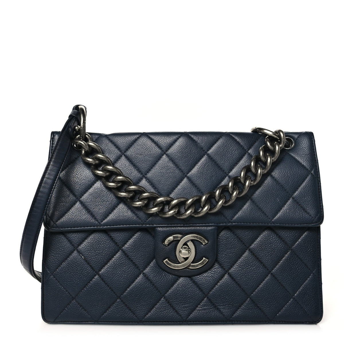 Caviar Quilted Large Retro Class Flap  Navy