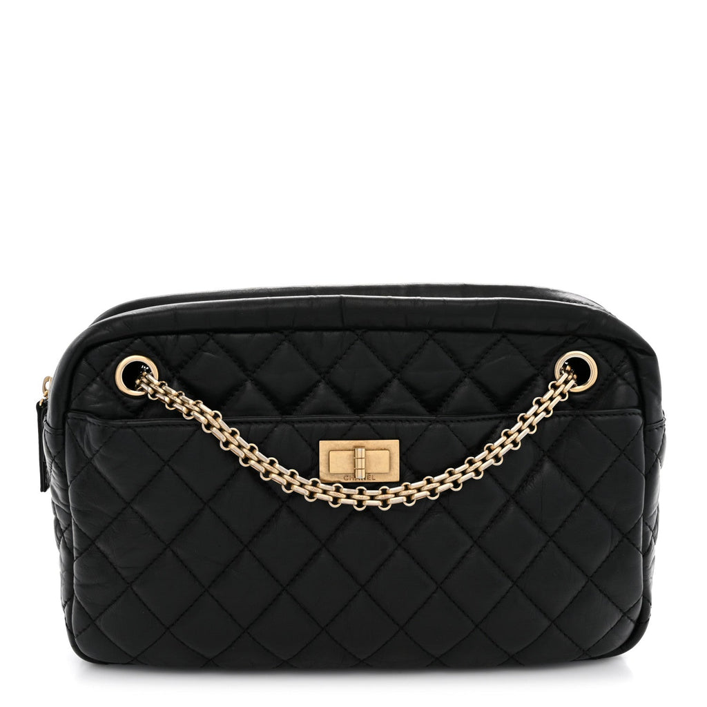 Aged Calfskin Quilted Medium Reissue Camera Case Black