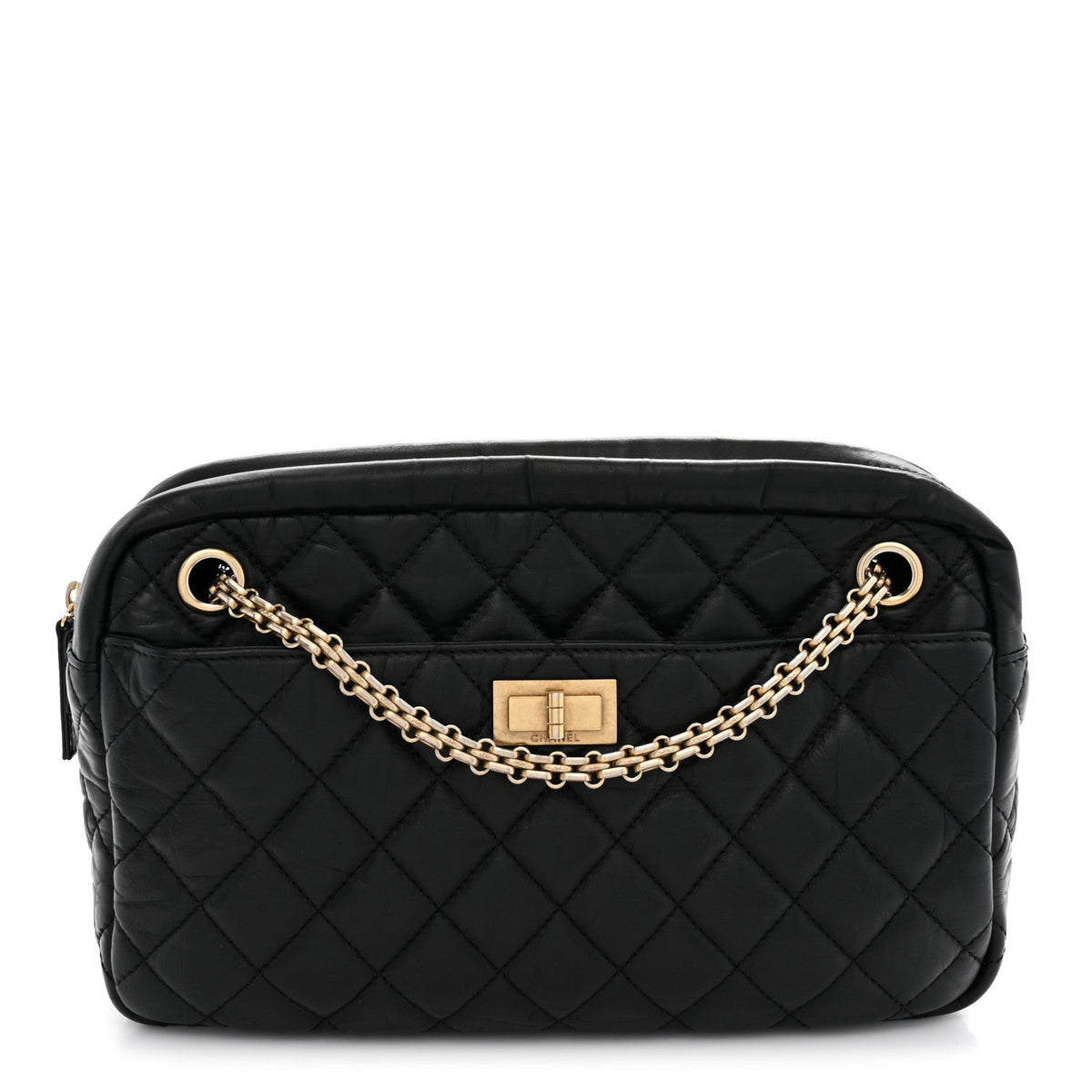 Aged Calfskin Quilted Medium Reissue Camera Case Black