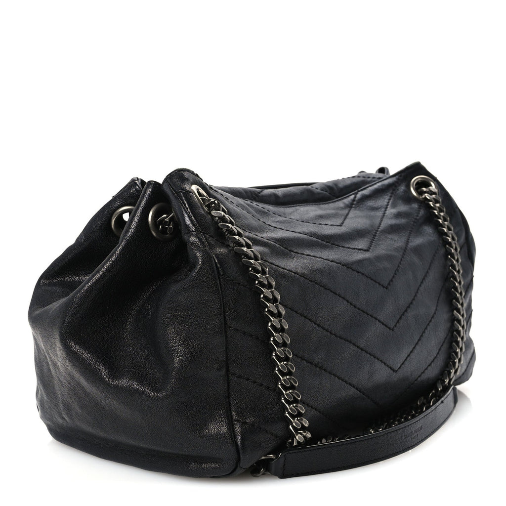Vintage Lambskin Chevron Monogram Medium Nolita Black