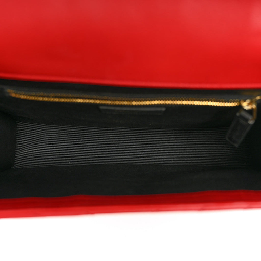 Smooth Calfskin Matelasse Chevron Large Monogram Satchel Lipstick Red