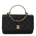 Shiny Caviar Quilted Pick Me Up Wallet On Chain WOC Black