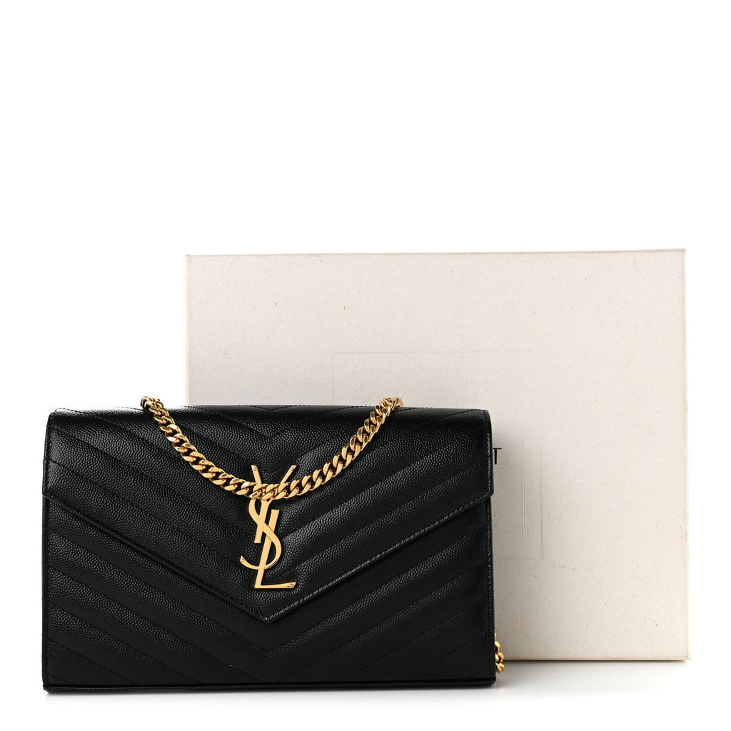 Grain De Poudre Matelasse Chevron Monogram Chain Wallet Black